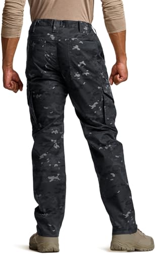 CQR Men's Water Resistant Stretch Cargo Pants for Hiking and Work, Lightweight EDC Pants, Flex Ripstop Material Cargo Pa