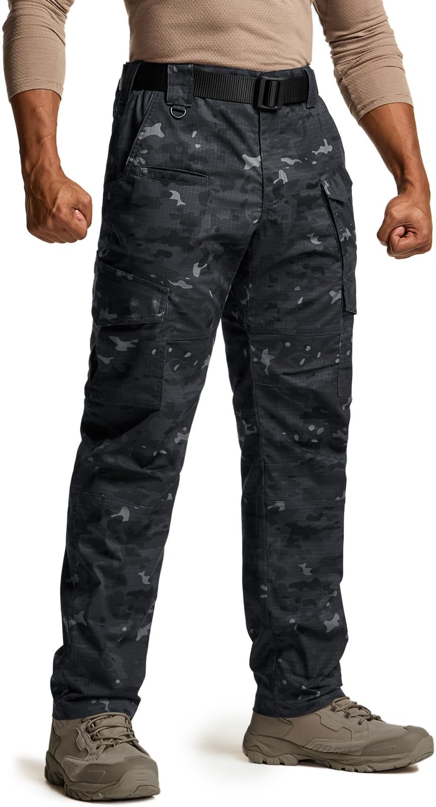 CQR Men's Water Resistant Stretch Cargo Pants for Hiking and Work, Lightweight EDC Pants, Flex Ripstop Material Cargo Pa